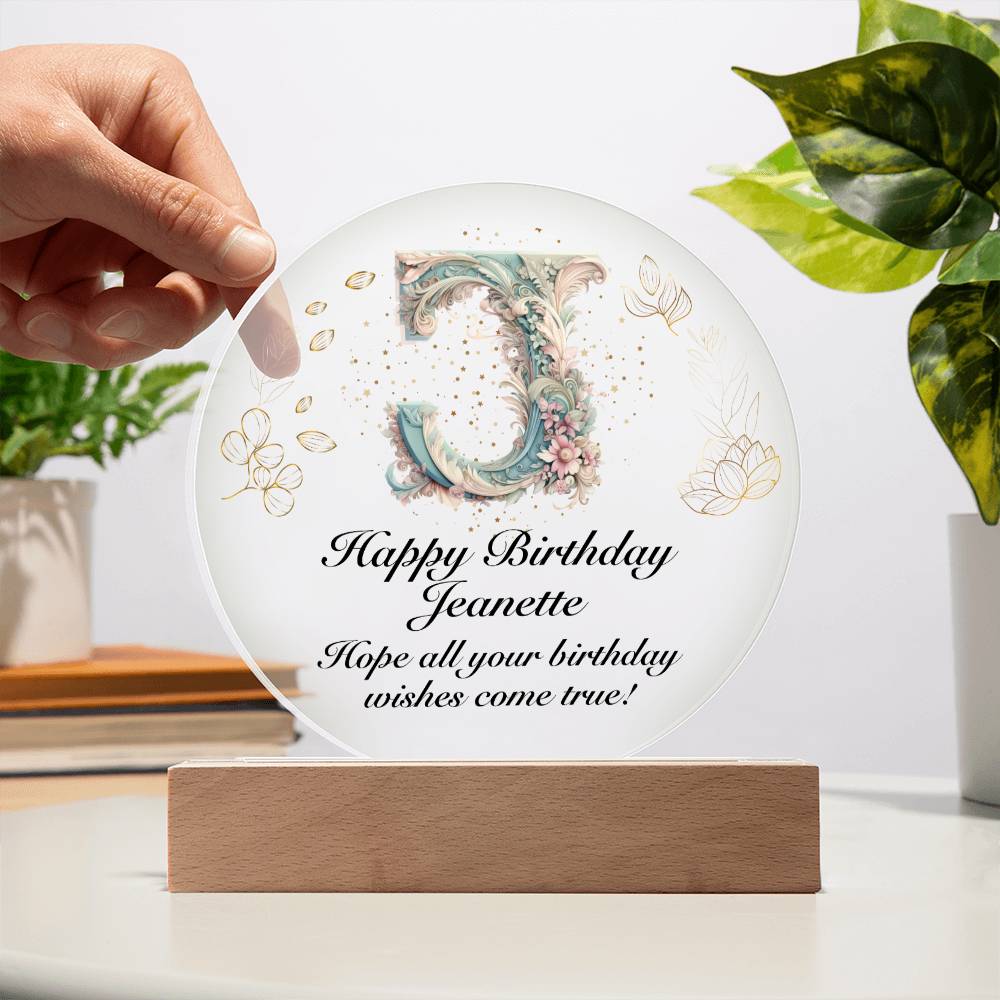 Happy Birthday Jeanette v01 - Circle Acrylic Plaque