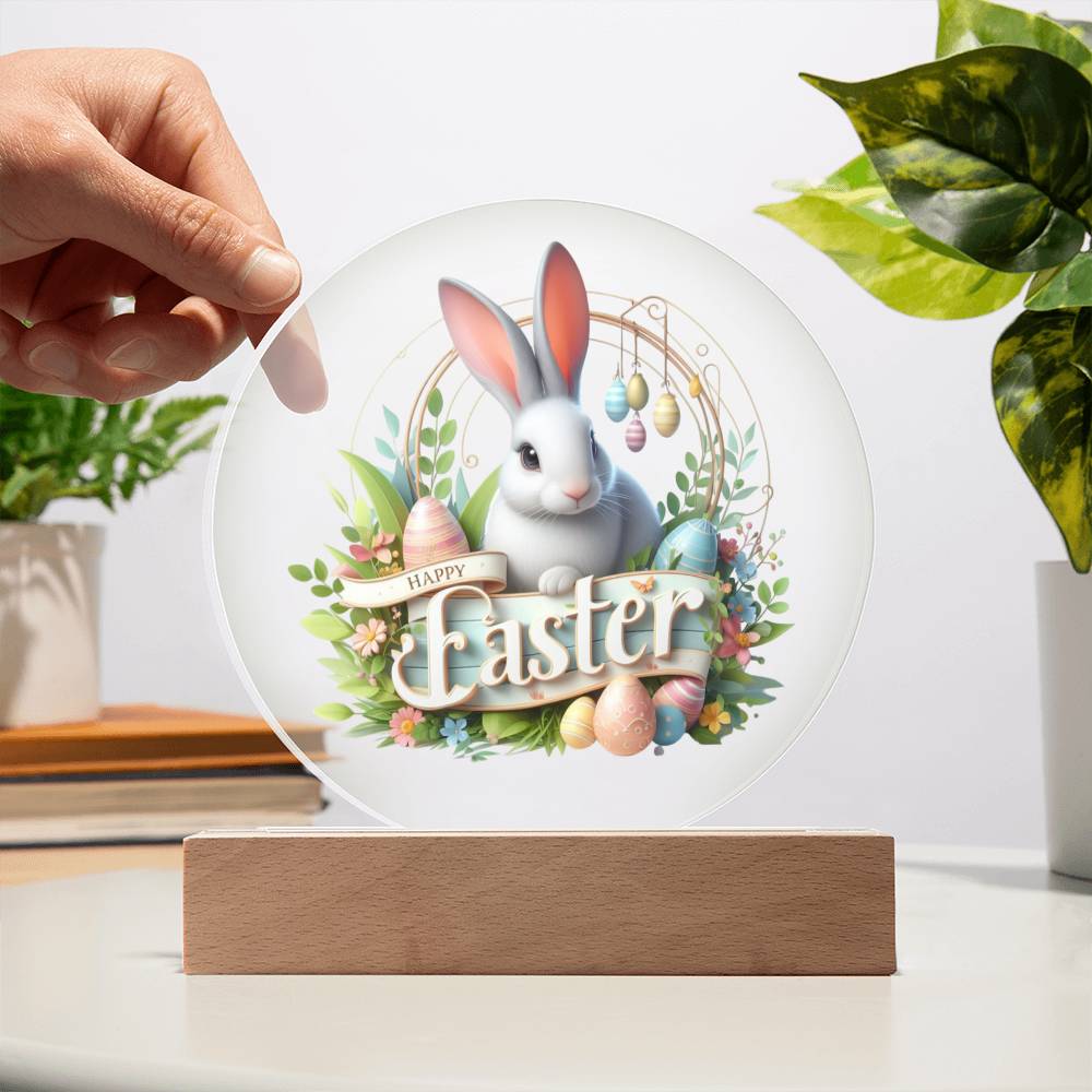 Happy Easter Bunny Sign 03 - Circle Acrylic Plaque