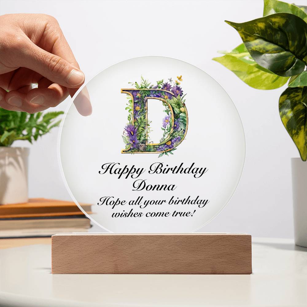 Happy Birthday Donna v02 - Circle Acrylic Plaque