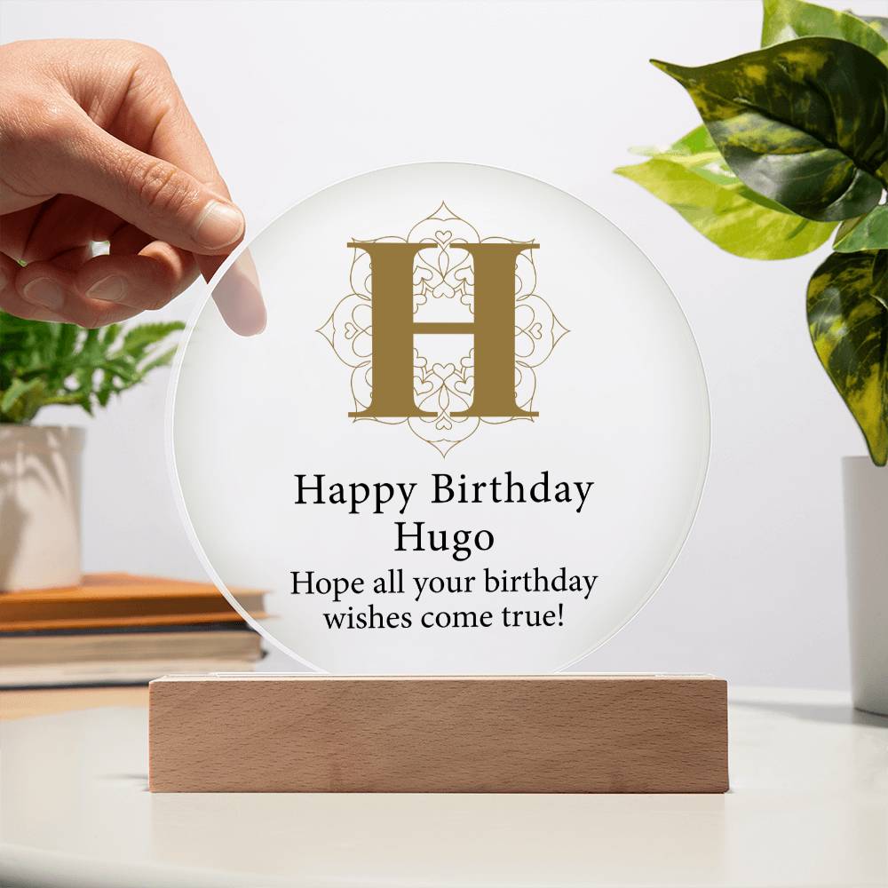 Happy Birthday Hugo v01 - Circle Acrylic Plaque