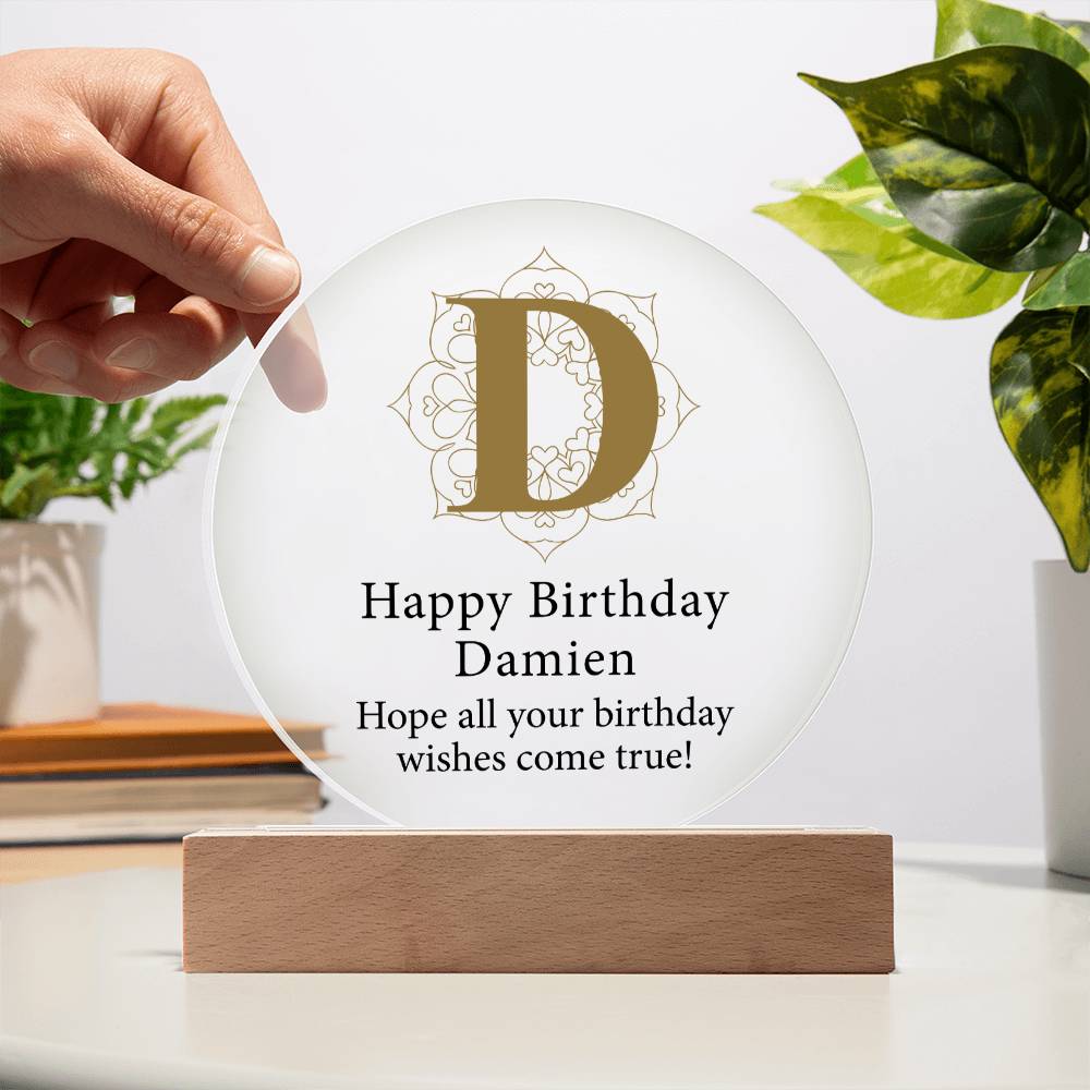 Happy Birthday Damien v01 - Circle Acrylic Plaque