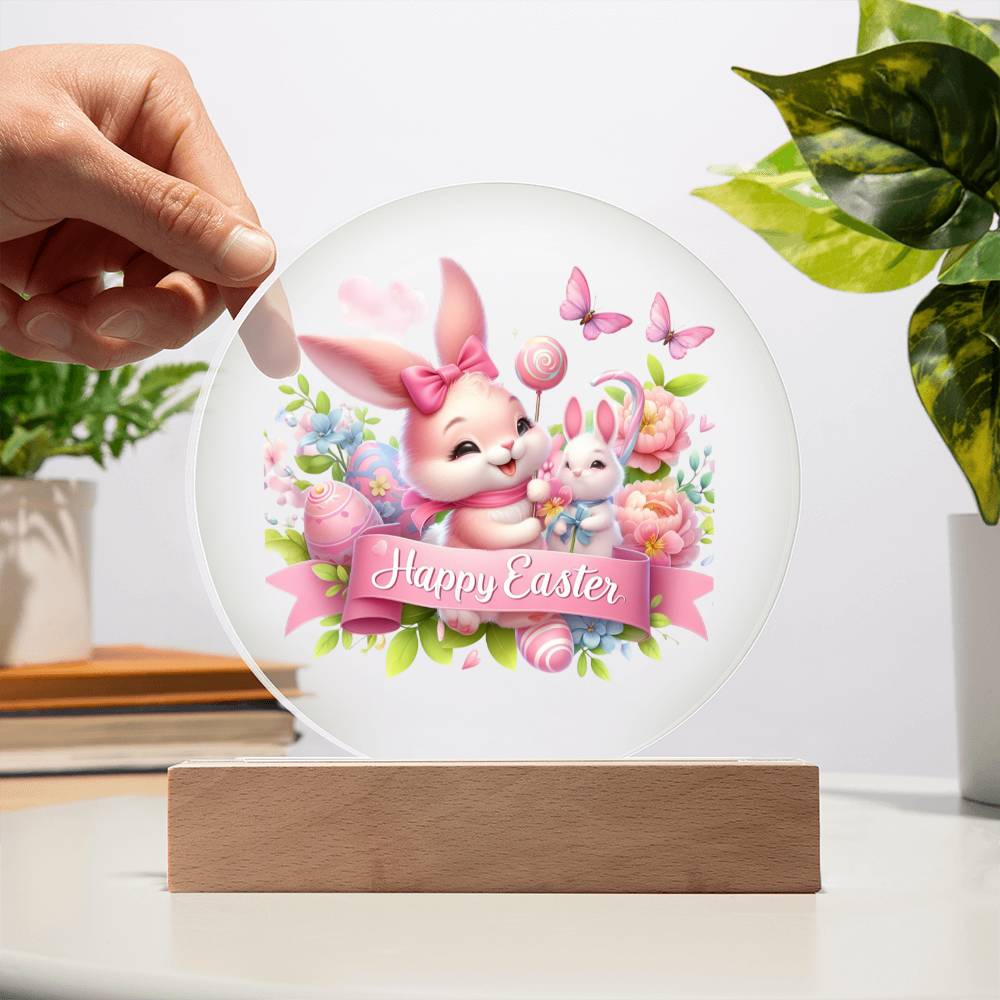 Happy Easter Bunny Sign 02 - Circle Acrylic Plaque