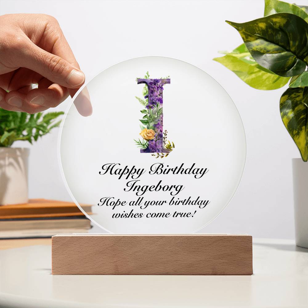 Happy Birthday Ingeborg v02 - Circle Acrylic Plaque