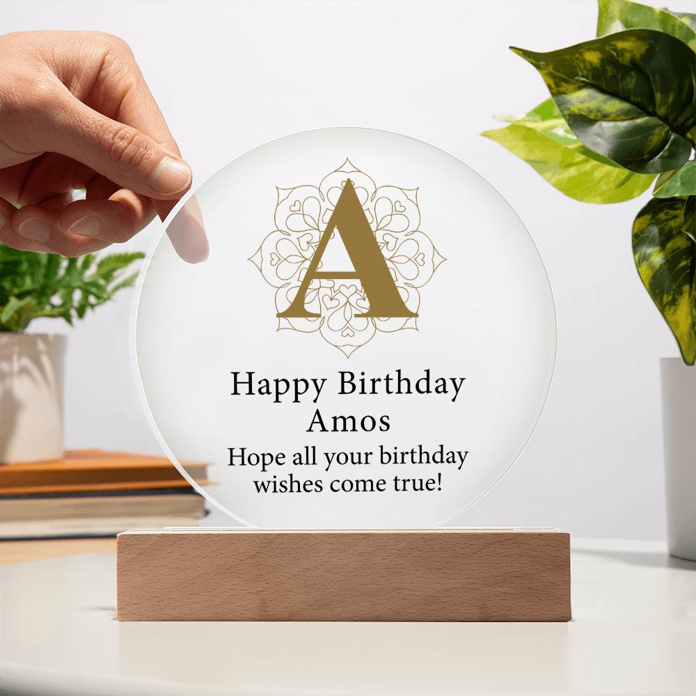 Happy Birthday Amos v01 - Circle Acrylic Plaque