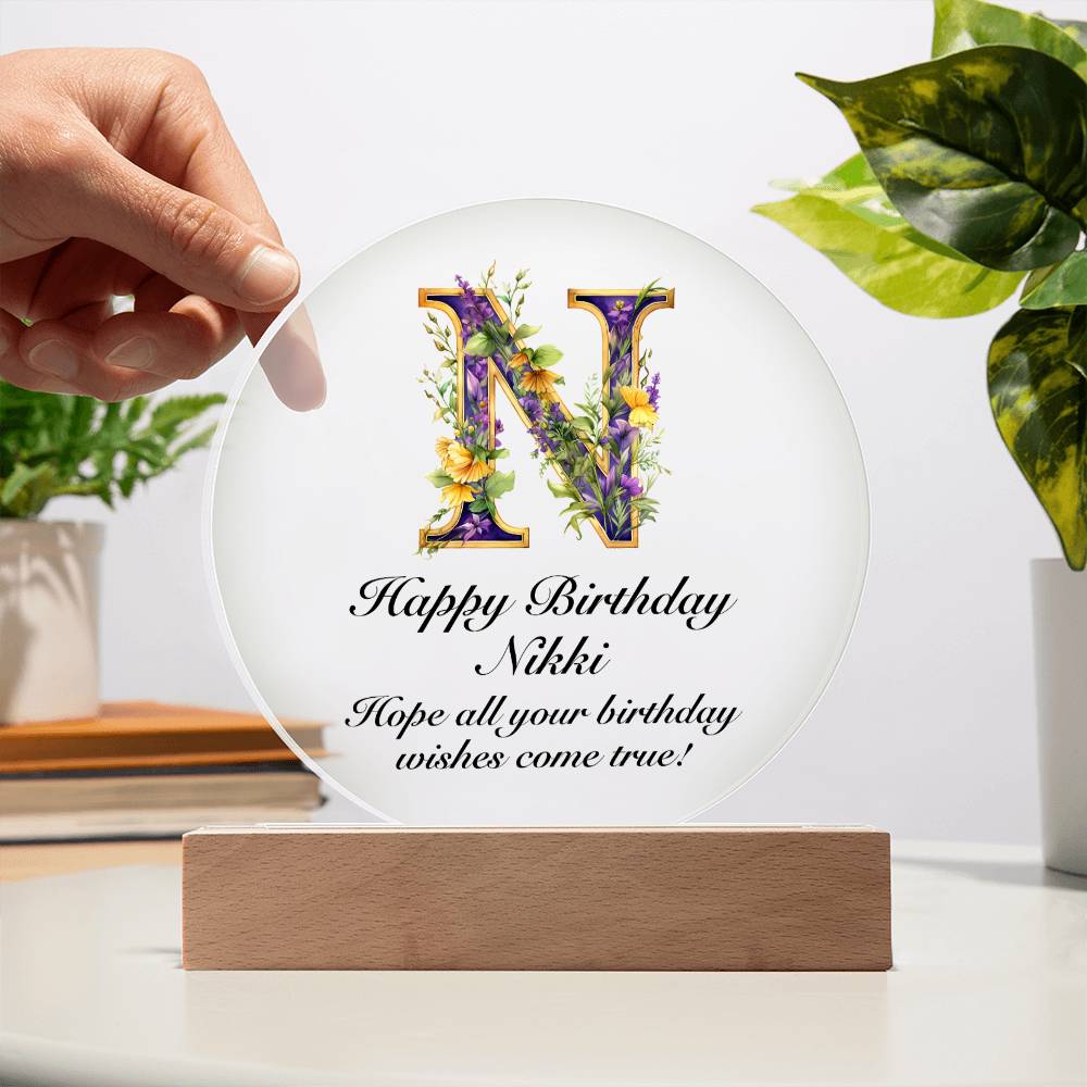 Happy Birthday Nikki v02 - Circle Acrylic Plaque