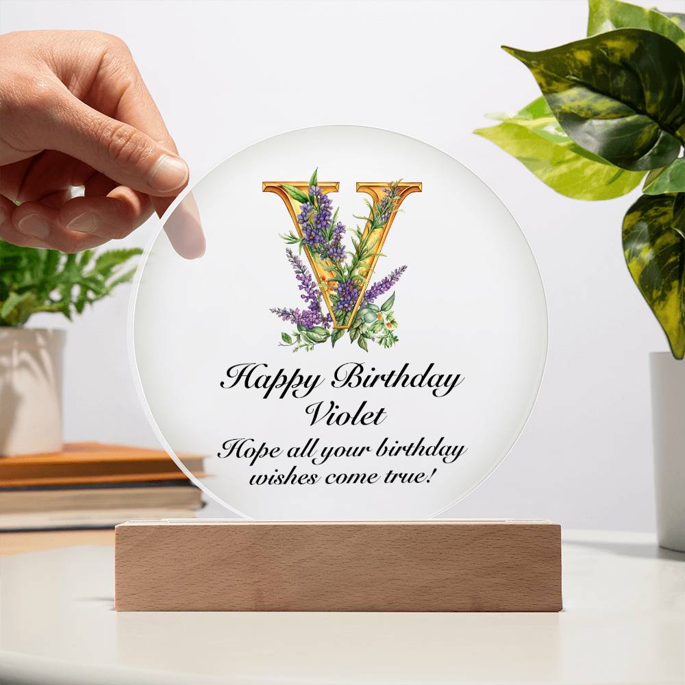 Happy Birthday Violet v02 - Circle Acrylic Plaque