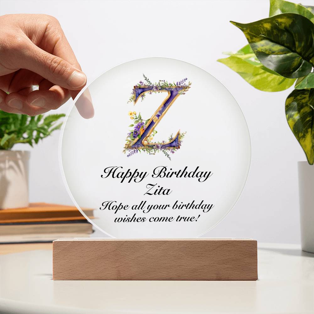 Happy Birthday Zita v02 - Circle Acrylic Plaque