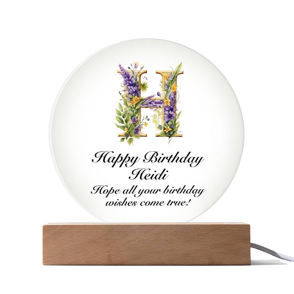 Happy Birthday Heidi v02 - Circle Acrylic Plaque