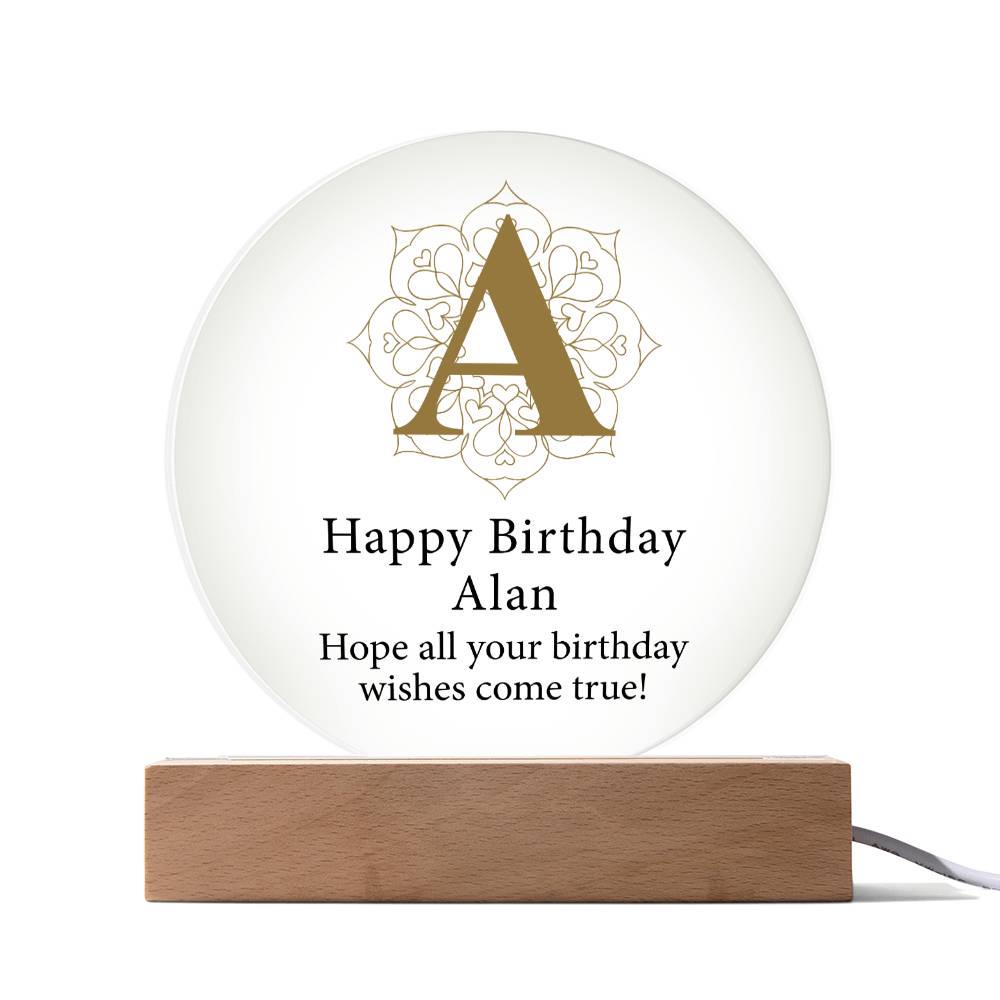 Happy Birthday Alan v01 - Circle Acrylic Plaque