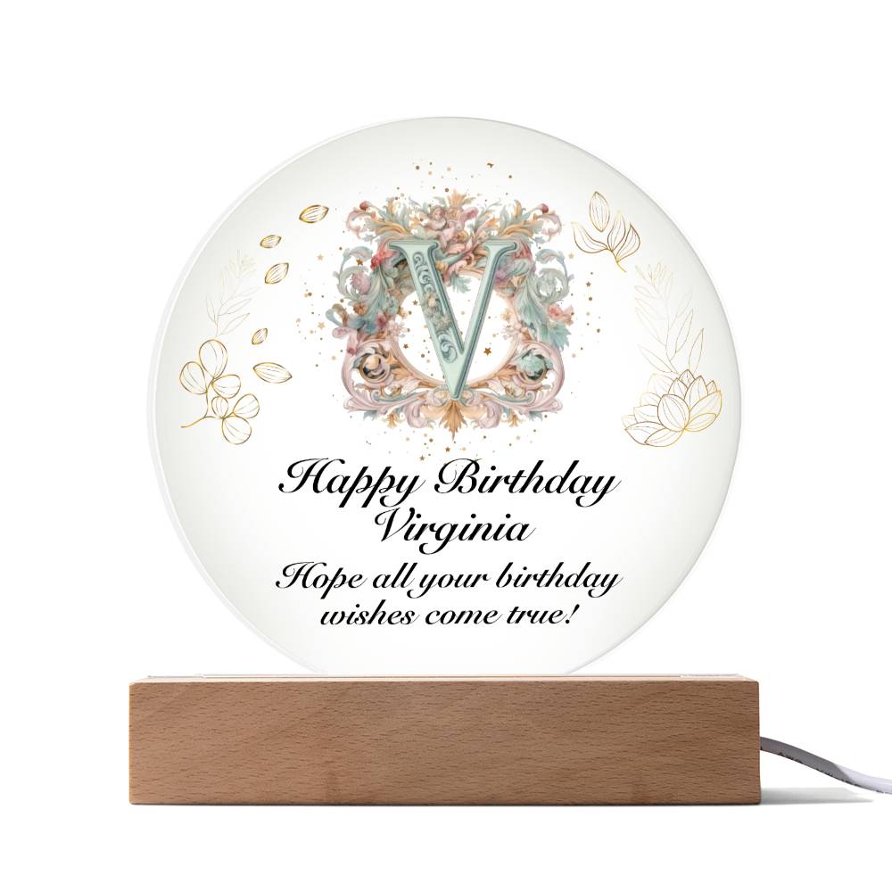Happy Birthday Virginia v01 - Circle Acrylic Plaque
