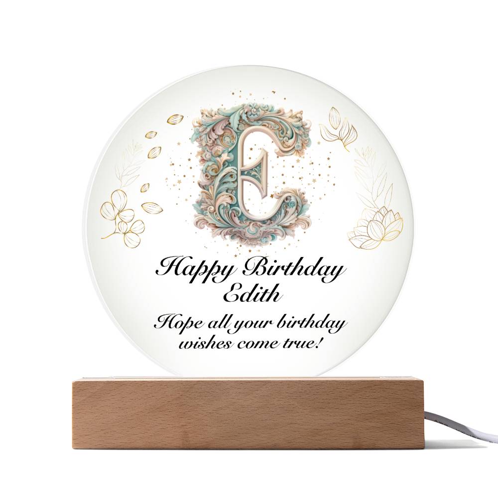 Happy Birthday Edith v01 - Circle Acrylic Plaque