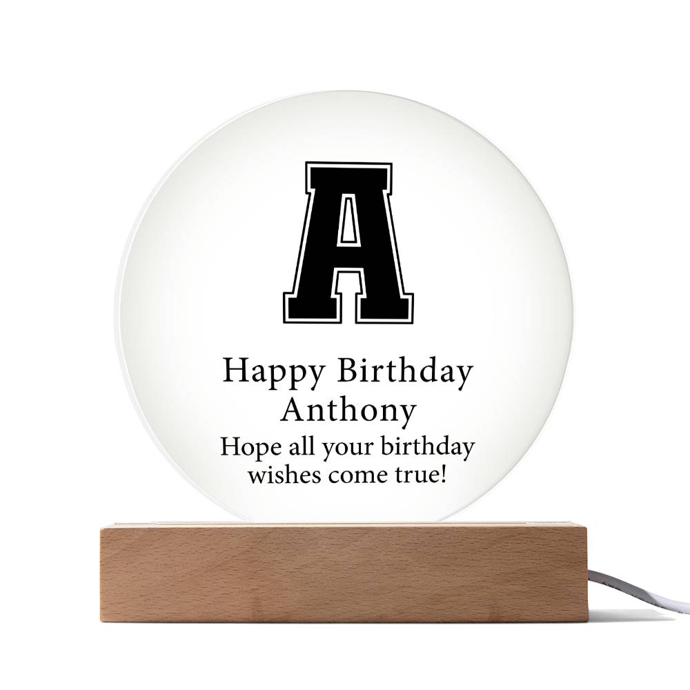 Happy Birthday Anthony v02 - Circle Acrylic Plaque