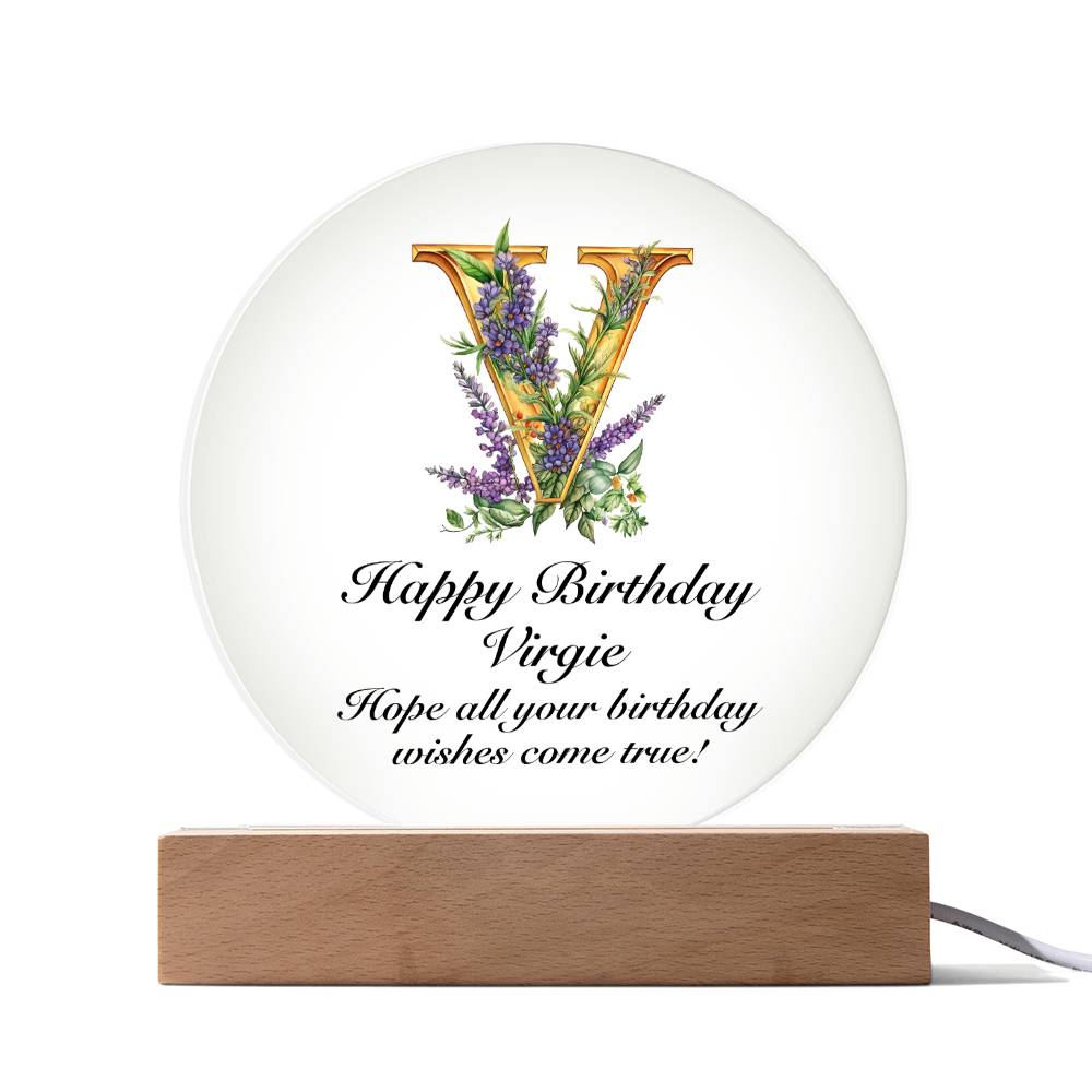 Happy Birthday Virgie v02 - Circle Acrylic Plaque