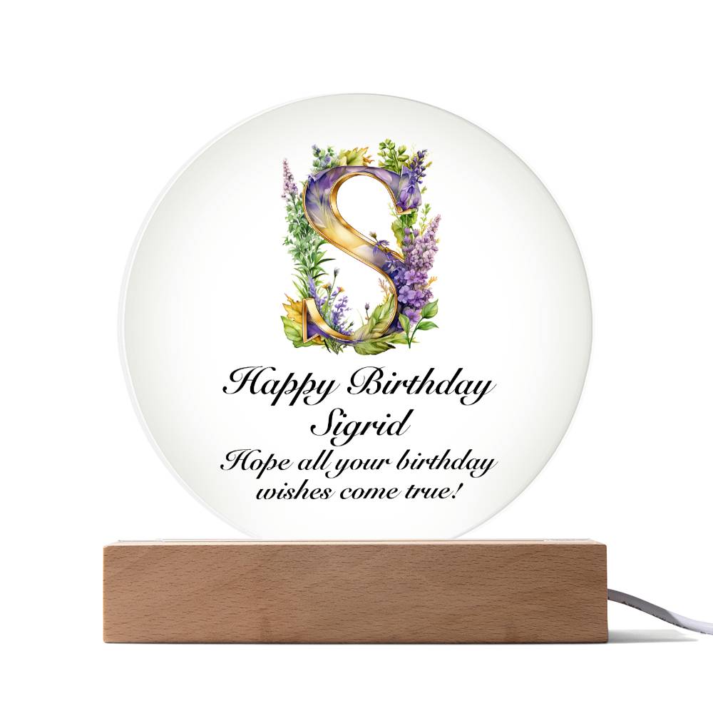 Happy Birthday Sigrid v02 - Circle Acrylic Plaque