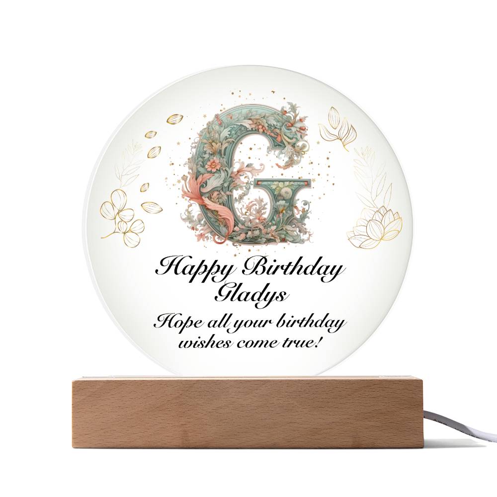 Happy Birthday Gladys v01 - Circle Acrylic Plaque