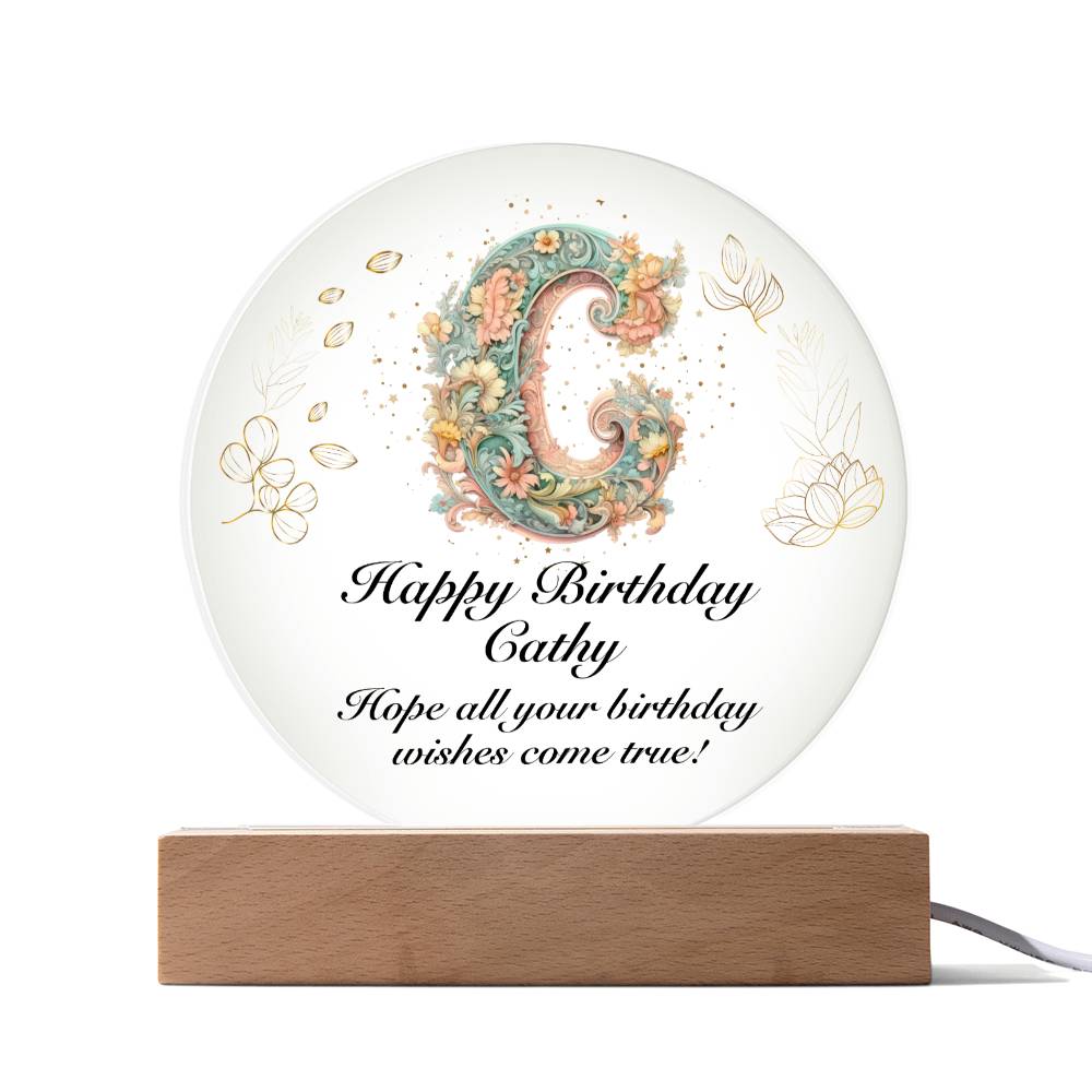 Happy Birthday Cathy v01 - Circle Acrylic Plaque