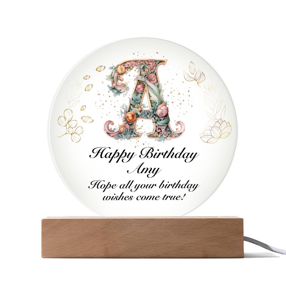 Happy Birthday Amy v01 - Circle Acrylic Plaque