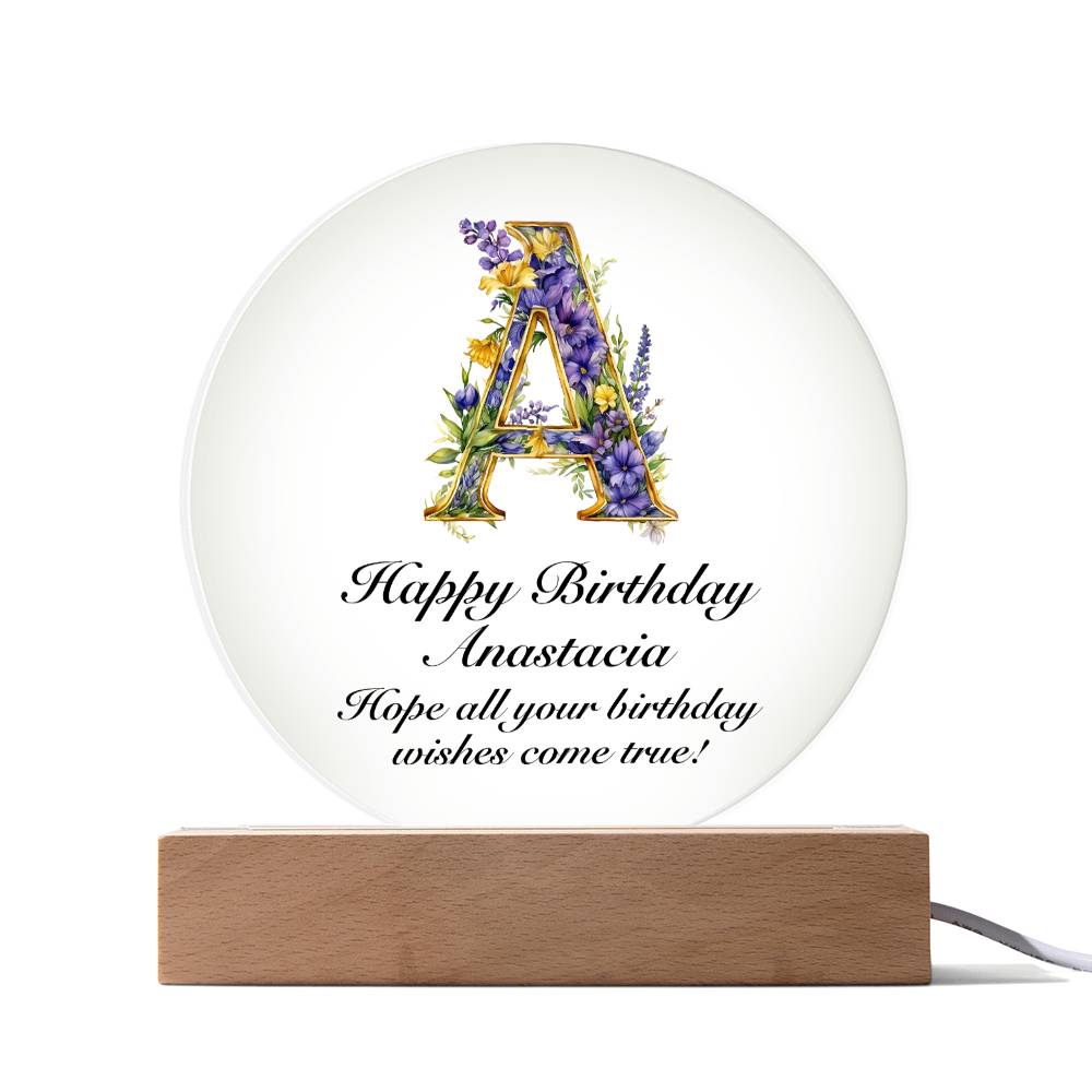 Happy Birthday Anastacia v02 - Circle Acrylic Plaque