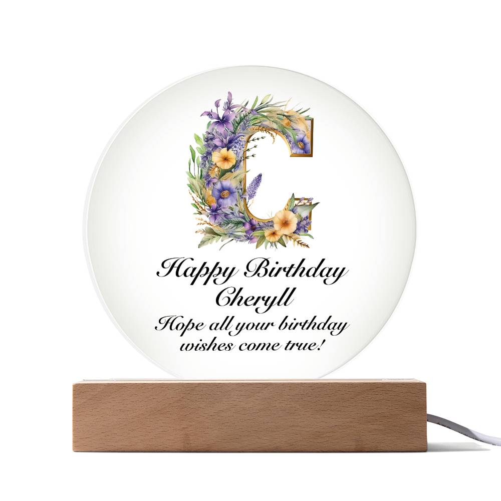 Happy Birthday Cheryll v02 - Circle Acrylic Plaque