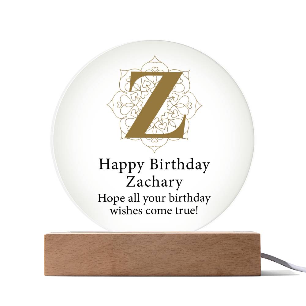 Happy Birthday Zachary v01 - Circle Acrylic Plaque