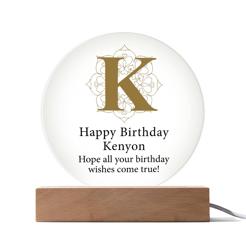 Happy Birthday Kenyon v01 - Circle Acrylic Plaque