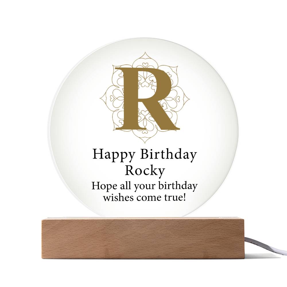 Happy Birthday Rocky v01 - Circle Acrylic Plaque