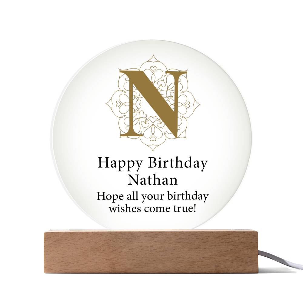 Happy Birthday Nathan v01 - Circle Acrylic Plaque