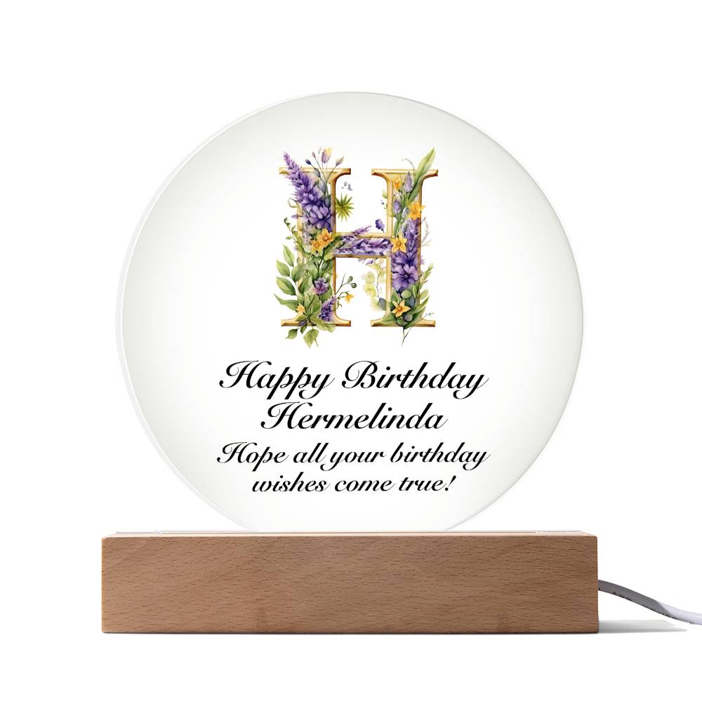 Happy Birthday Hermelinda v02 - Circle Acrylic Plaque
