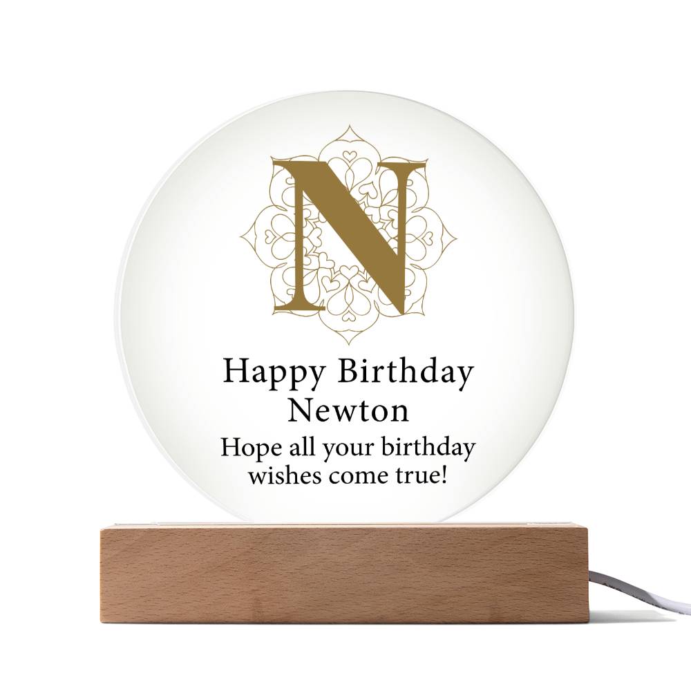 Happy Birthday Newton v01 - Circle Acrylic Plaque