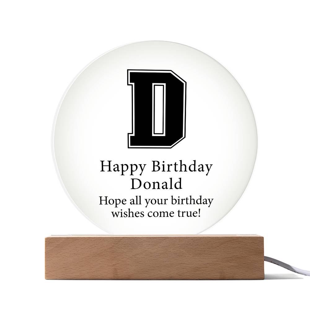 Happy Birthday Donald v02 - Circle Acrylic Plaque