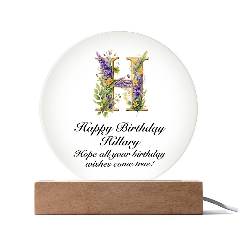 Happy Birthday Hillary v02 - Circle Acrylic Plaque