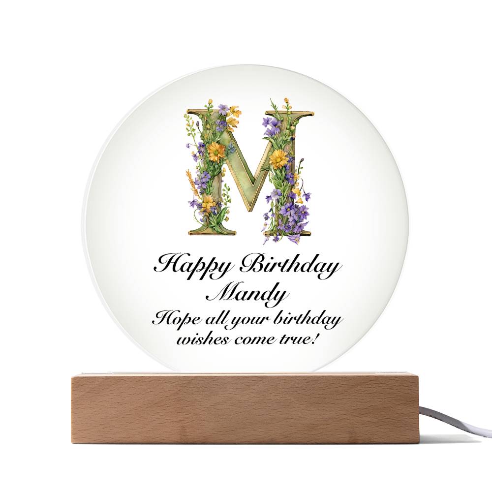 Happy Birthday Mandy v02 - Circle Acrylic Plaque