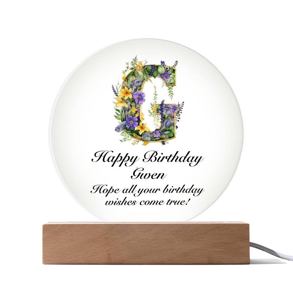 Happy Birthday Gwen v02 - Circle Acrylic Plaque