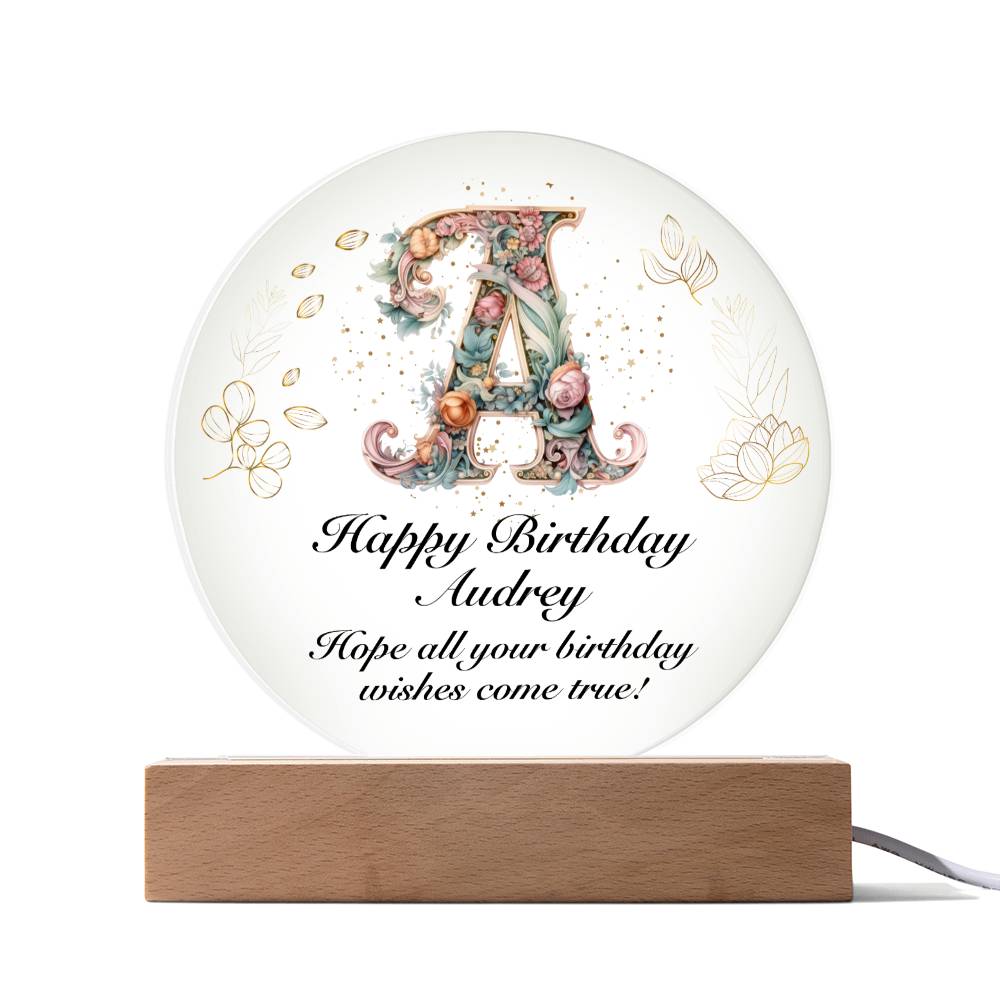 Happy Birthday Audrey v01 - Circle Acrylic Plaque