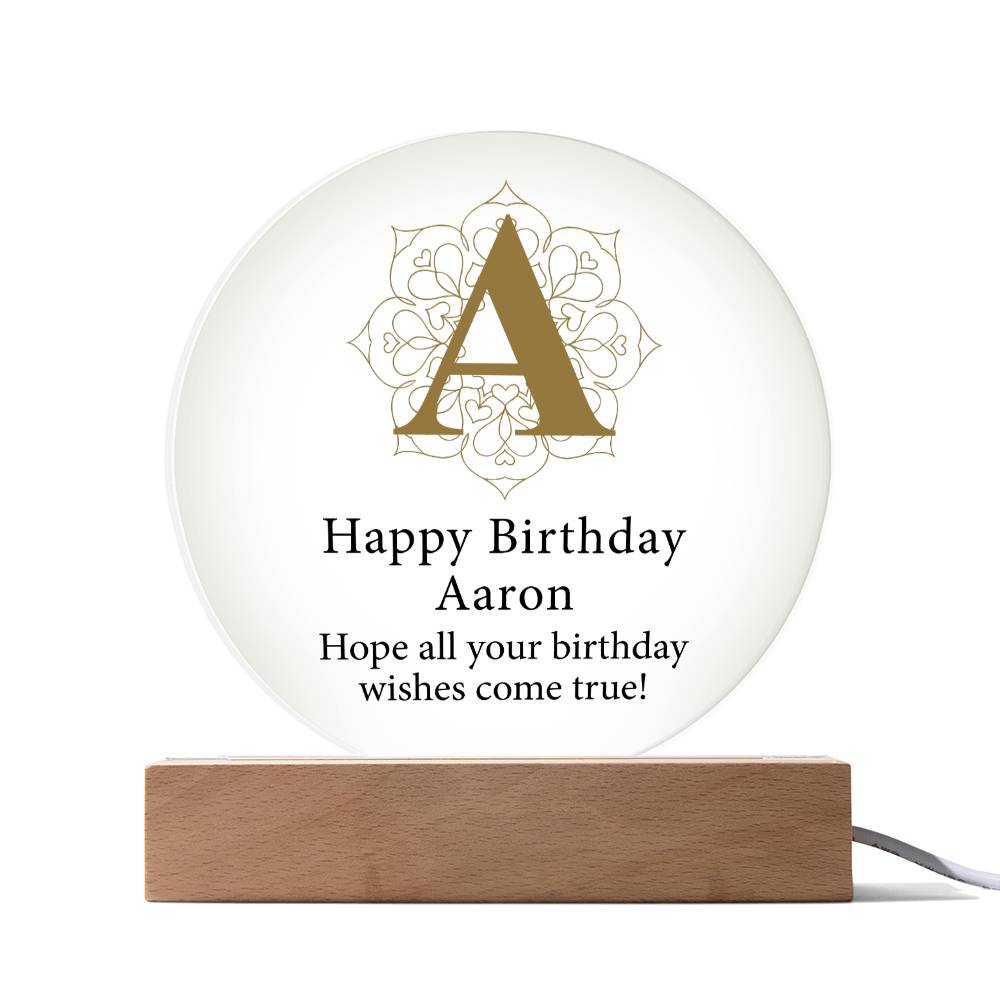 Happy Birthday Aaron v01 - Circle Acrylic Plaque
