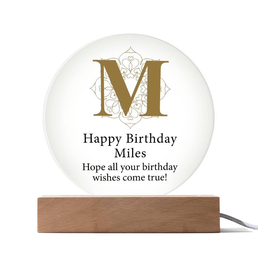 Happy Birthday Miles v01 - Circle Acrylic Plaque
