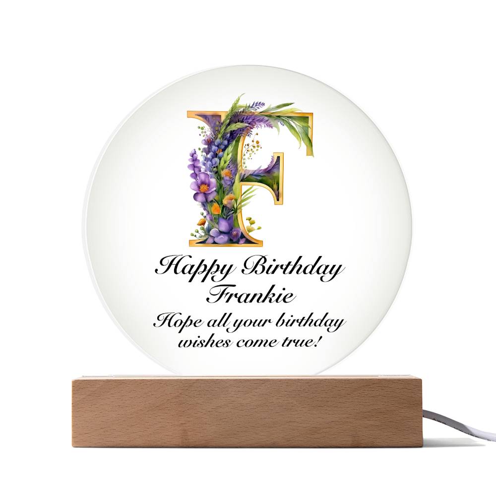 Happy Birthday Frankie v02 - Circle Acrylic Plaque