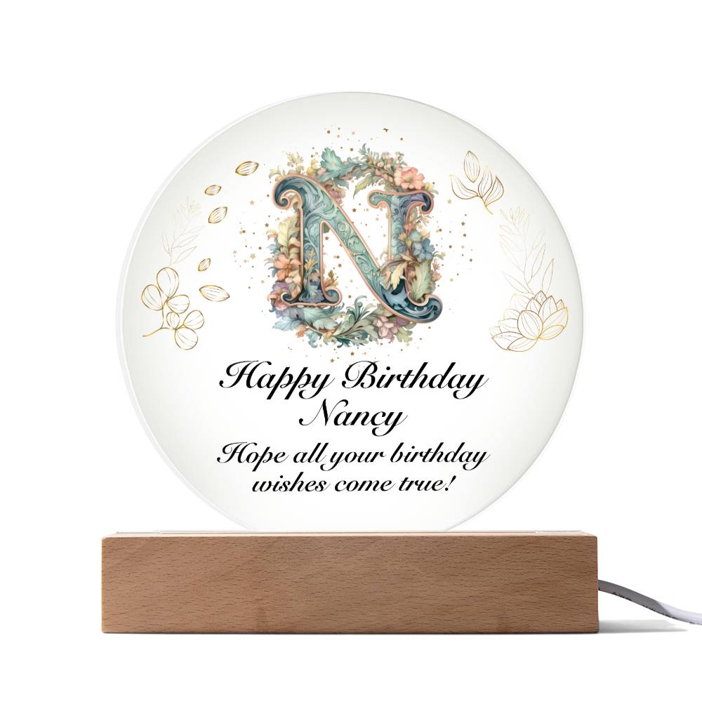 Happy Birthday Nancy v01 - Circle Acrylic Plaque