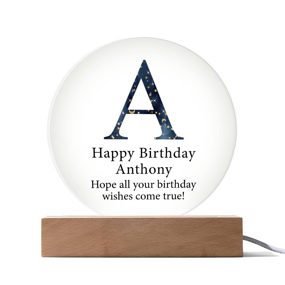 Happy Birthday Anthony v03 - Circle Acrylic Plaque