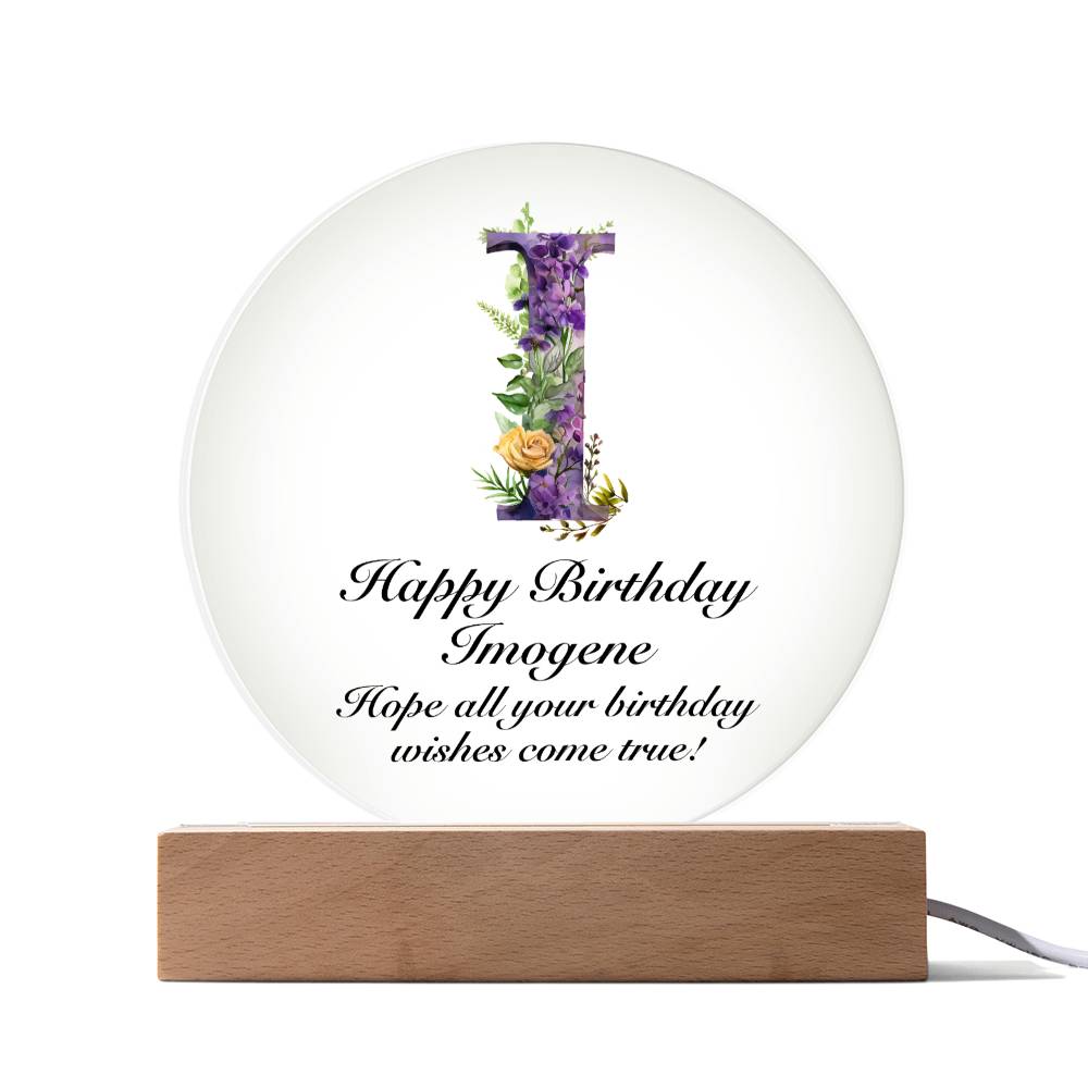 Happy Birthday Imogene v02 - Circle Acrylic Plaque