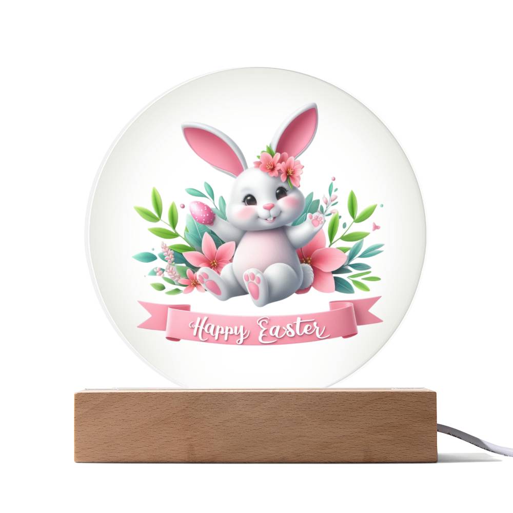 Happy Easter Bunny Sign 04 - Circle Acrylic Plaque