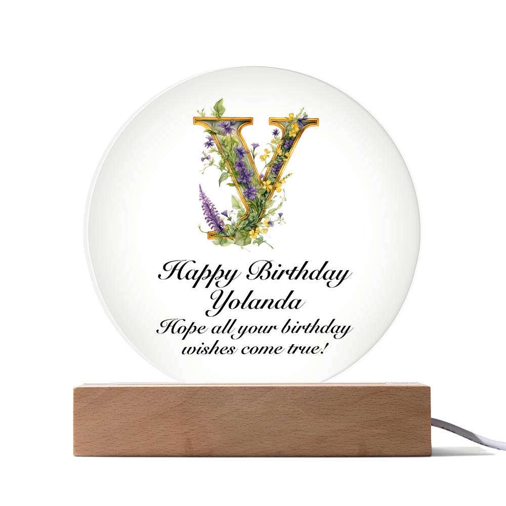 Happy Birthday Yolanda v02 - Circle Acrylic Plaque