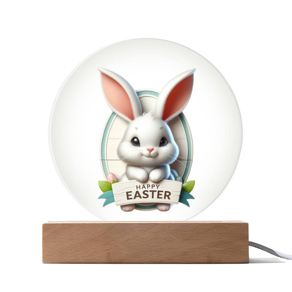 Happy Easter Bunny Sign 08 - Circle Acrylic Plaque