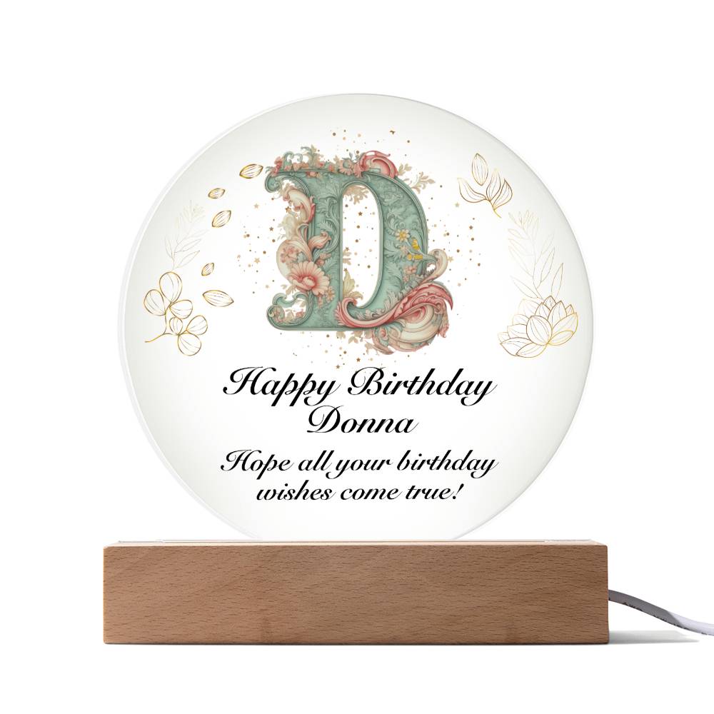 Happy Birthday Donna v01 - Circle Acrylic Plaque