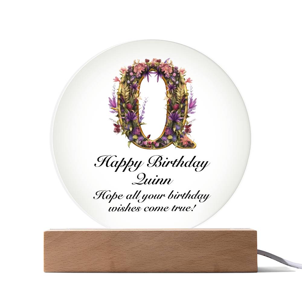 Happy Birthday Quinn v02 - Circle Acrylic Plaque
