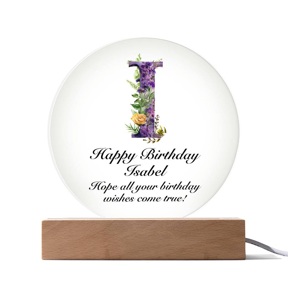 Happy Birthday Isabel v02 - Circle Acrylic Plaque