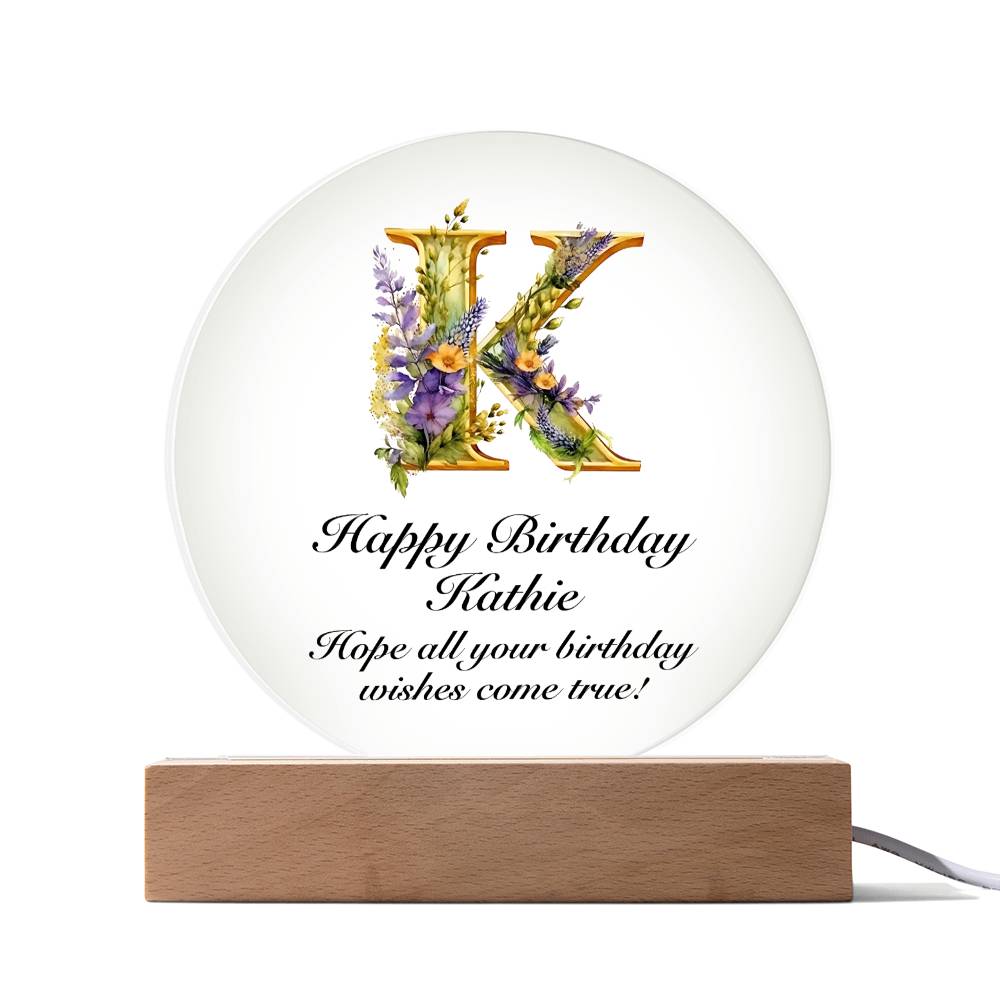 Happy Birthday Kathie v02 - Circle Acrylic Plaque
