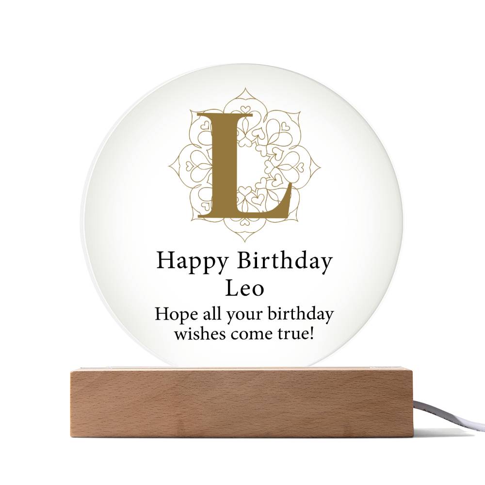 Happy Birthday Leo v01 - Circle Acrylic Plaque