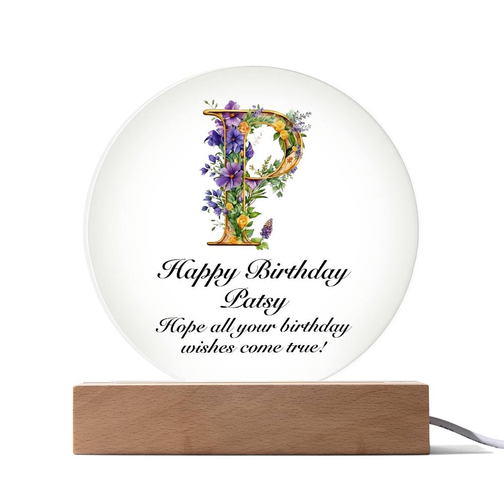 Happy Birthday Patsy v02 - Circle Acrylic Plaque