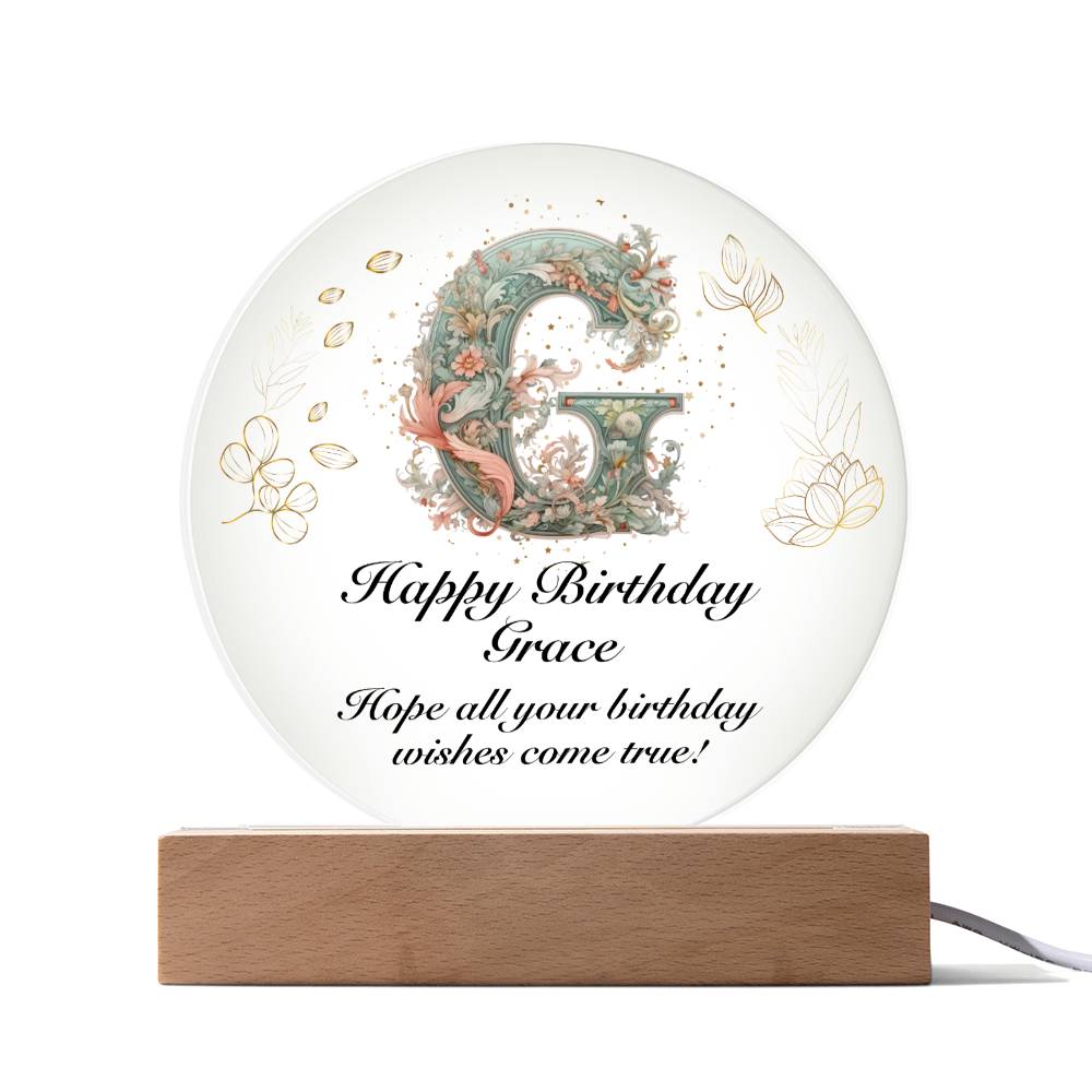 Happy Birthday Grace v01 - Circle Acrylic Plaque